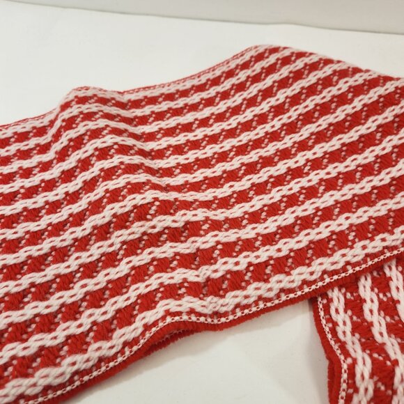 Vintage Wool Knit Red White Striped Scarf West Germany Candy Cane Fringed - Picture 4 of 7